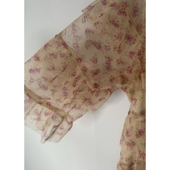 EXPRESS Sheer Tulle Ruffle Top Sz L Coquette Fairy Boho Romantic Rose Bud - Picture 3 of 9